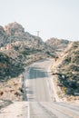 Hills and desert landscape along a road in Pioneertown, California Royalty Free Stock Photo