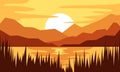 Hills and lakes scenery at dusk vector design