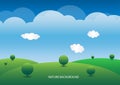 Hills, lush green and sky background vector