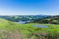 Hills and meadows in Wildcat Canyon Regional Park; San Pablo Reservoir; Mount Diablo in the background, east San Francisco bay, Royalty Free Stock Photo