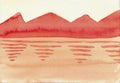 Hills Near a Lake - Water Color Painting