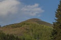 Hills over Trojanovice village in spring sunny color evening