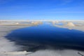 Hills of salt behind lake, Salar de Uyuni, Bolivia Royalty Free Stock Photo