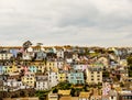 Hills in the seaside town, beautiful colored facades of building