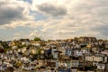 Hills in the seaside town, beautiful colored facades of building