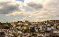 Hills in the seaside town, beautiful colored facades of building