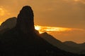 Hills silhouette in orange sunset light - nature mountains photo Royalty Free Stock Photo