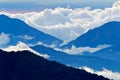 Hills of Tapanti nationl park cloud forest, Costa Rica. Tropical mountains with white storm clouds. Rainy day in the forest. Tropi Royalty Free Stock Photo