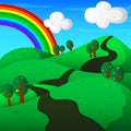 Hills with trees and rainbow landscape Royalty Free Stock Photo