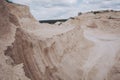 Hills of white limestone sand. Chalk mining. Limestone quarry. Opencast mining. Chalk hills. Royalty Free Stock Photo