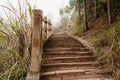 Hillside balustraded stone stairway in cloudy winter