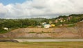 A hillside in the caribbean cut to accommodate a runway