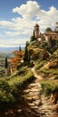 Italian Renaissance Revival: A Lively Landscape Painting Of An Italian Vineyard