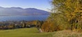 Hillside lookout point with panoramic view to lake tegernsee, ba Royalty Free Stock Photo