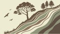 Hillside Path with Sparse Trees Vector Illustration, vector design Generative AI Royalty Free Stock Photo