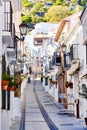 Mijas whitewashed street, small famous village in Spain Royalty Free Stock Photo