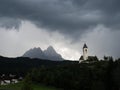 Hilltop church Chiesa di Santa Maddalena with Dolomites mountain panorama in Versciaco Vierschach South Tyrol Italy alps