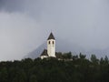 Hilltop church Chiesa di Santa Maddalena with Dolomites mountain panorama in Versciaco Vierschach South Tyrol Italy alps