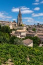 Hilltop city village of Saint-Emilion near Bordeaux surrounded by vineyards in France Royalty Free Stock Photo