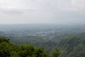 Hilltop drone shot of a city landscape. Bandarban city is in the middle of the mountains. Urban area photography in a hilly