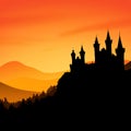 hilltop old castle warm sunset colors