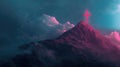 Hilltop pink glowing cross silhouette against dramatic clouds. Royalty Free Stock Photo