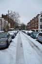 Hilltop road snowed, London, NW6 Royalty Free Stock Photo