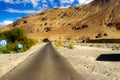 Hilly highway in between barren himalayan mountains of leh ladakh, jammu and kashmir, India Royalty Free Stock Photo