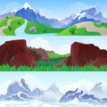 Hilly mountains vector flat landscape seasons summer winter Royalty Free Stock Photo