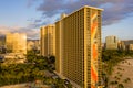 Hilton Hawaiian Village frames the shore in Waikiki Hawaii