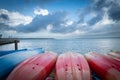 Sea Kayaks ready for adventure at The Harbour Town Marina on Hilton Head Island in the low country of South Carolina Royalty Free Stock Photo