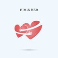 HIM and HER,FRIENDS FOREVER vector logo design template.Wedding