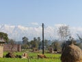 Himachal Fields Near Dhauladhar mountains range covered with snow