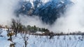 Himachal, India - Feb 6th, 2021 : Mountains landscape, Fog in Himalayas Royalty Free Stock Photo