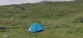 Himachal, India - July 10th, 2022 : wild camping in the Himalayas. camping tent among mountains