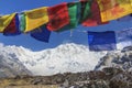 Himalaya Annapurna One mountain peak and prayer flags, Nepal Royalty Free Stock Photo