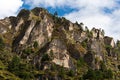 Himalaya Landscape: rocks, trees and Buddhist symbols Royalty Free Stock Photo