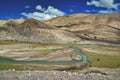 Himalaya Mountain landscape with green blue cold rivers, Tibet Royalty Free Stock Photo