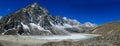 Himalaya mountain panorama on EBC trek hiking in Nepal Royalty Free Stock Photo