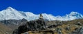 Himalaya mountain panorama on EBC trek hiking in Nepal Royalty Free Stock Photo