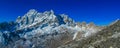 Himalaya mountain panorama on EBC trek hiking in Nepal Royalty Free Stock Photo