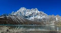 Himalaya mountain panorama on EBC trek hiking in Nepal Royalty Free Stock Photo