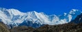 Himalaya mountain panorama on EBC trek hiking in Nepal Royalty Free Stock Photo