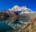 Himalaya mountains and Gokyo lake panorama on EBC trek hiking in Nepal Royalty Free Stock Photo