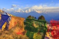 Himalaya mountain range with prayer flags, Poonhill, Nepal