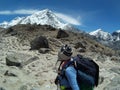 Himalaya. Nepal life. Treking in Nepal. Trail to Everest. Hiking in Nepal. Ebc. Hiker girl Royalty Free Stock Photo