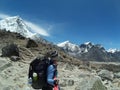 Himalaya. Nepal life. Treking in Nepal. Trail to Everest. Hiking in Nepal. Ebc. Hiker girl Royalty Free Stock Photo