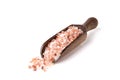 Himalayan crystal tibetan pink coarse sea salt in wooden scoop isolated Royalty Free Stock Photo