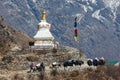 Himalayan Herdsman and Yaks on the bridge near Everest Base Camp in Nepal