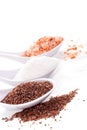 Himalayan and kitchen salts in spoons Royalty Free Stock Photo